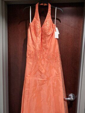 Cassandra Stone Mac Duggal 2001 Orange Prom Dress Size 14
